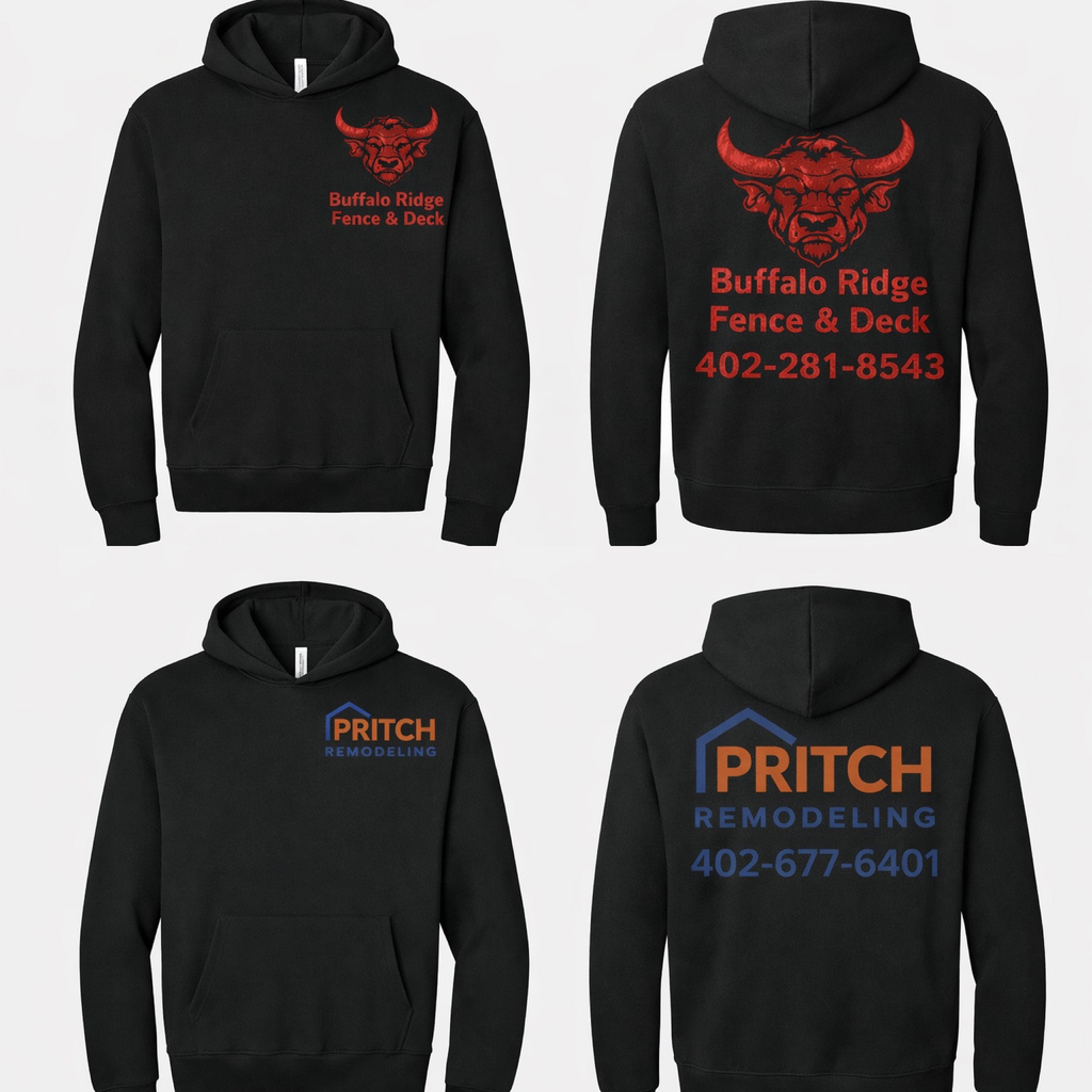 Heavy Weight Hoodie Bella Canvas (S, Embroidery, Back, Buffalo Ridge, Black)